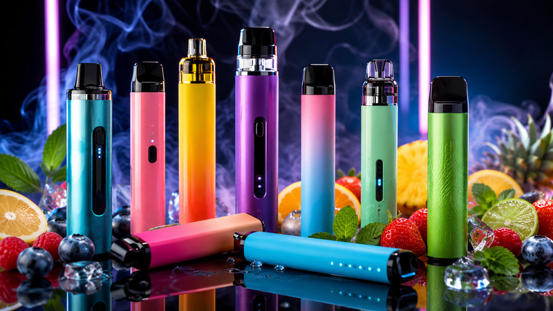 Vários modelos de cigarros eletrônicos em diferentes cores, sabores e com design tecnológico pensado para atrair jovens 