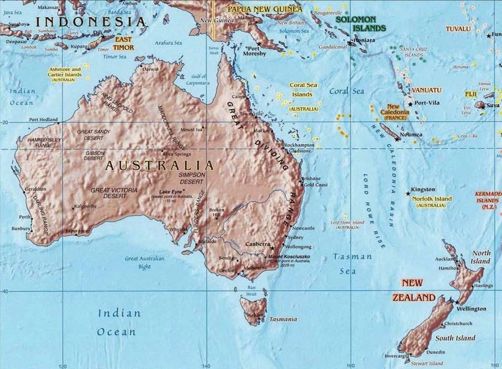 Mapa Australia e Nova Zelândia | Crédito: Divulgação