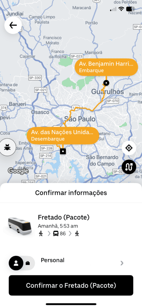 Tela do Uber Shuttle | Crédito: Divulgação