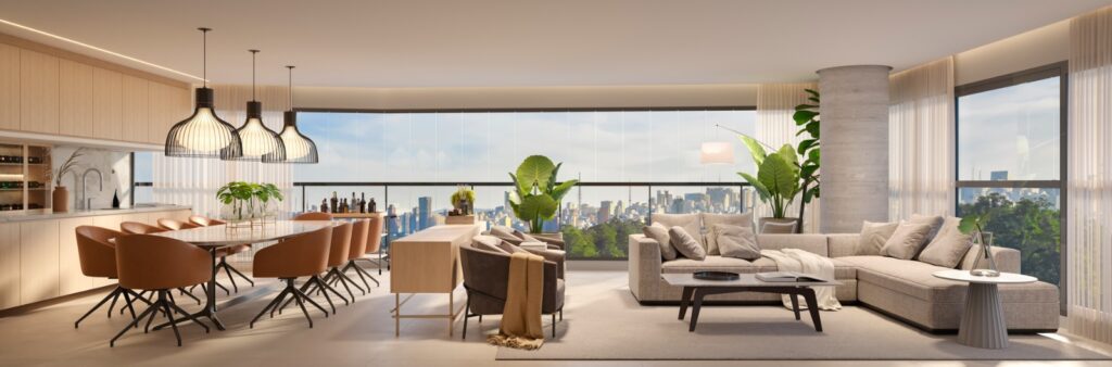 Sala ampliada do apartamento de 3 dormitórios do Thai Homes, da TARRAF | Crédito: Imagem ilustrativa