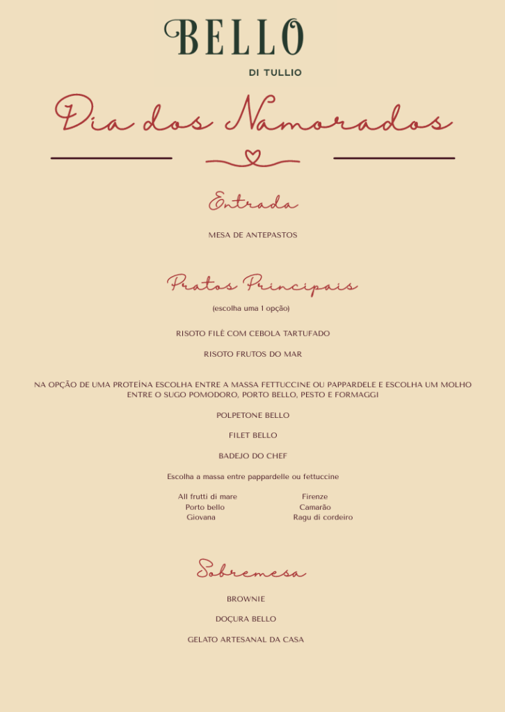 Dia dos Namorados _ Grupo Di Tullio _ Bello | Créditos: Divulgação