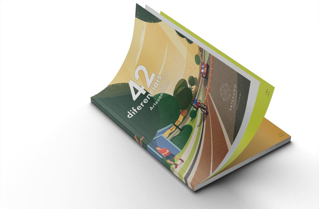 Mookup do livreto 42 diferenciais da Artesano Urbanismo