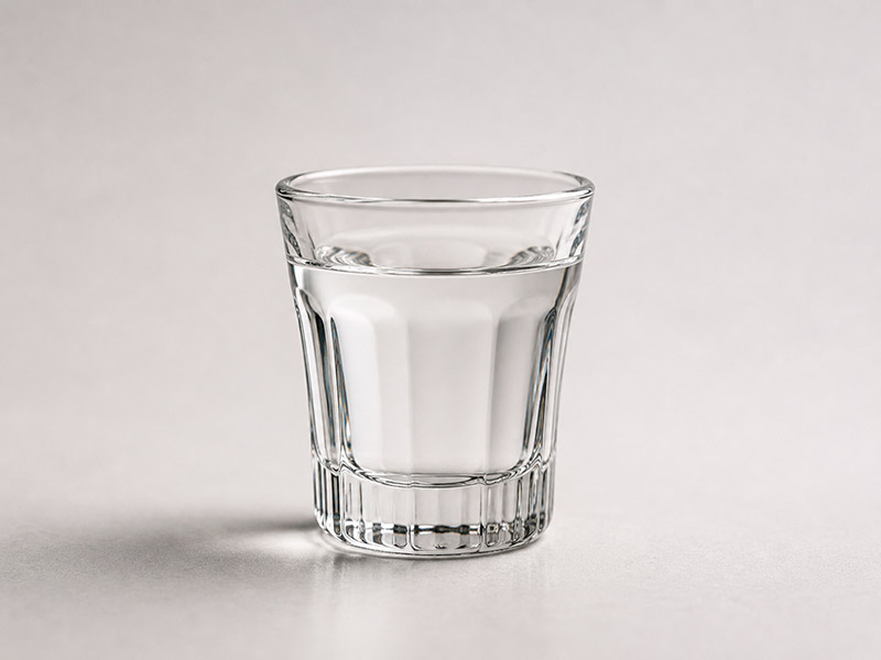 Copo de cachaça com base levemente mais larga, ideal para valorizar aromas da bebida