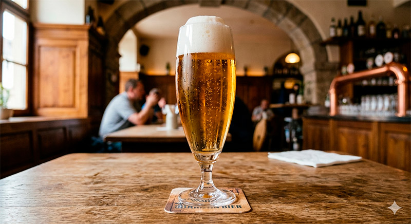 Copo pokal com base e bojo largo, usado para cervejas especiais e mais aromáticas 
