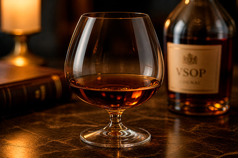 Taça snifter com bojo arredondado para conhaque, ideal para concentrar aromas e aquecer a bebida 