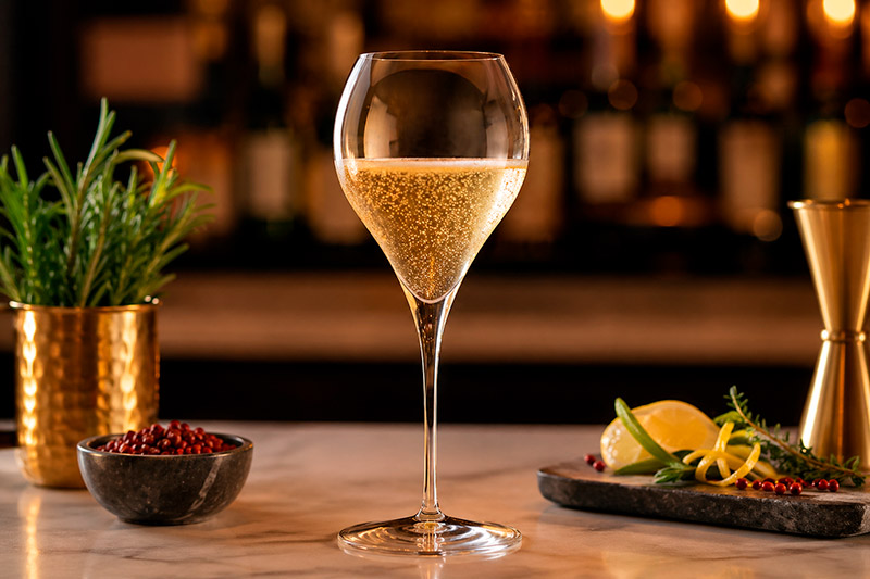 Taça gin balloon com bojo grande e arredondado, ideal para drinks com gelo e botanicals 