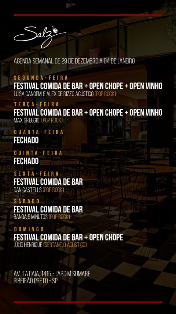 Agenda semanal do Grupo ZK | Créditos: Divulgação