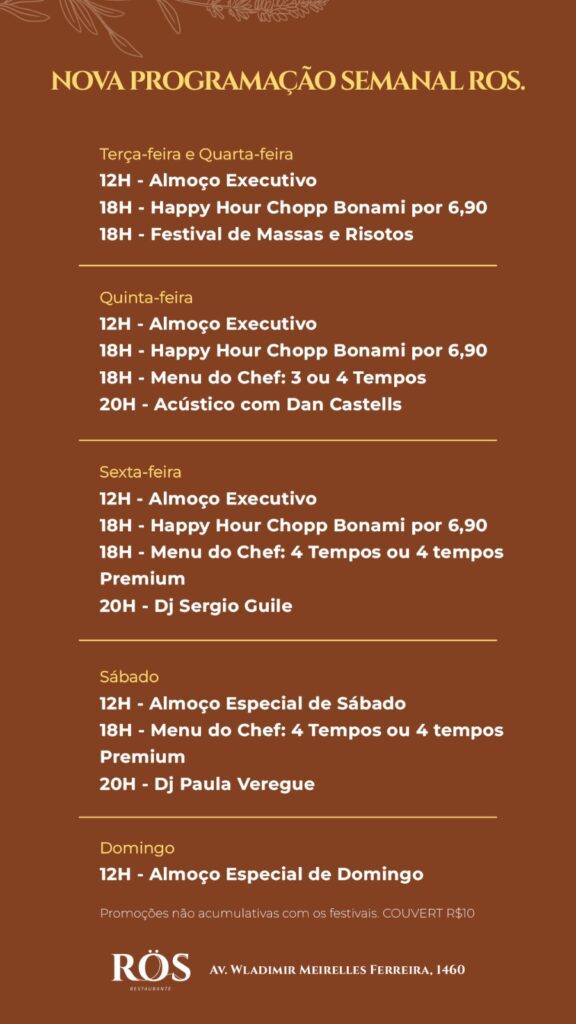 Agenda semanal do Ros | Créditos: Divulgação