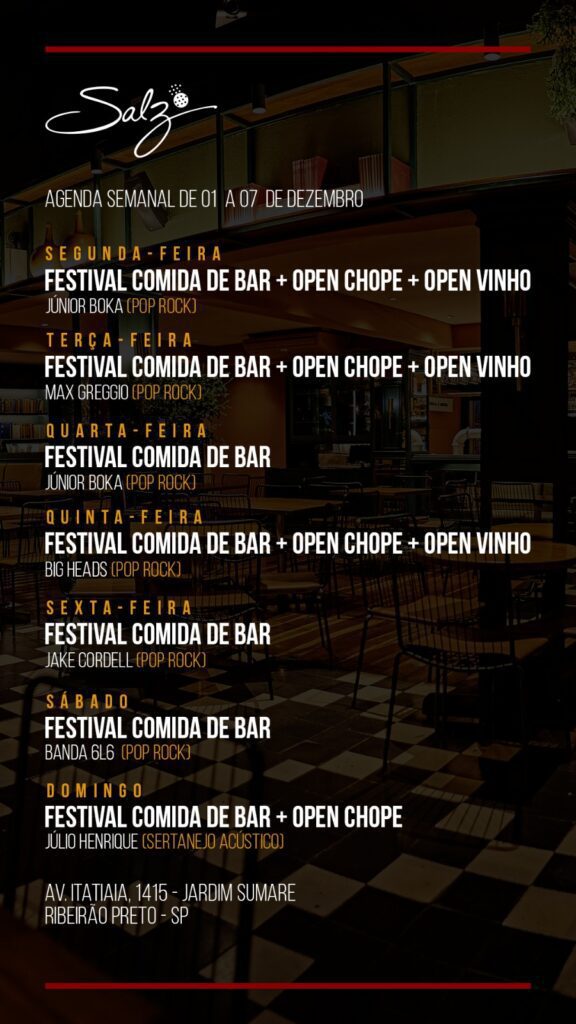 Agenda semanal do Grupo ZK: Salz | Créditos: Divulgação