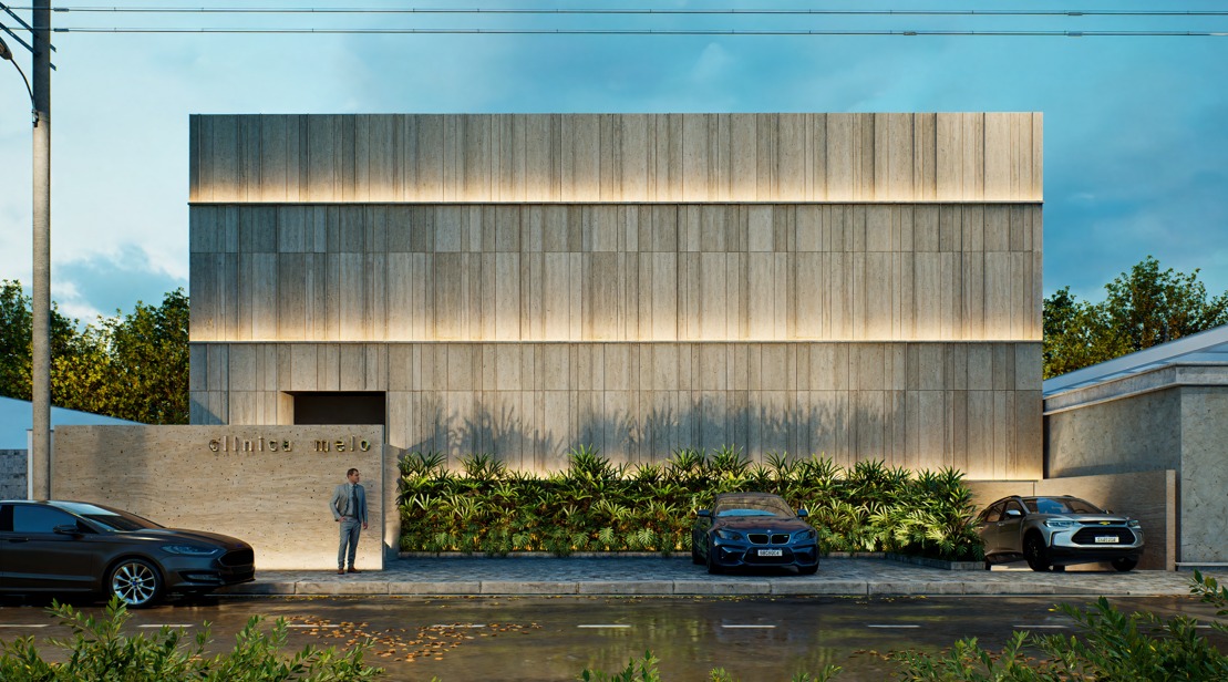 Projeção da fachada da Clínica Melo | Crédito: N2B Arquitetura