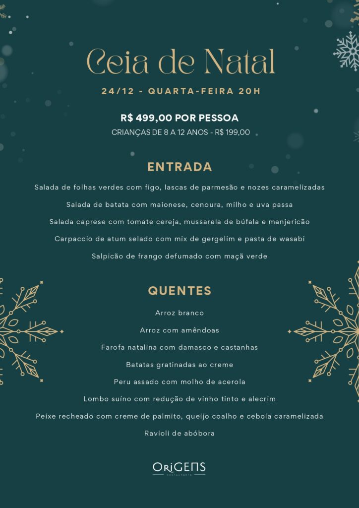 Restaurante Origens - Menu da Ceia de Natal 2025