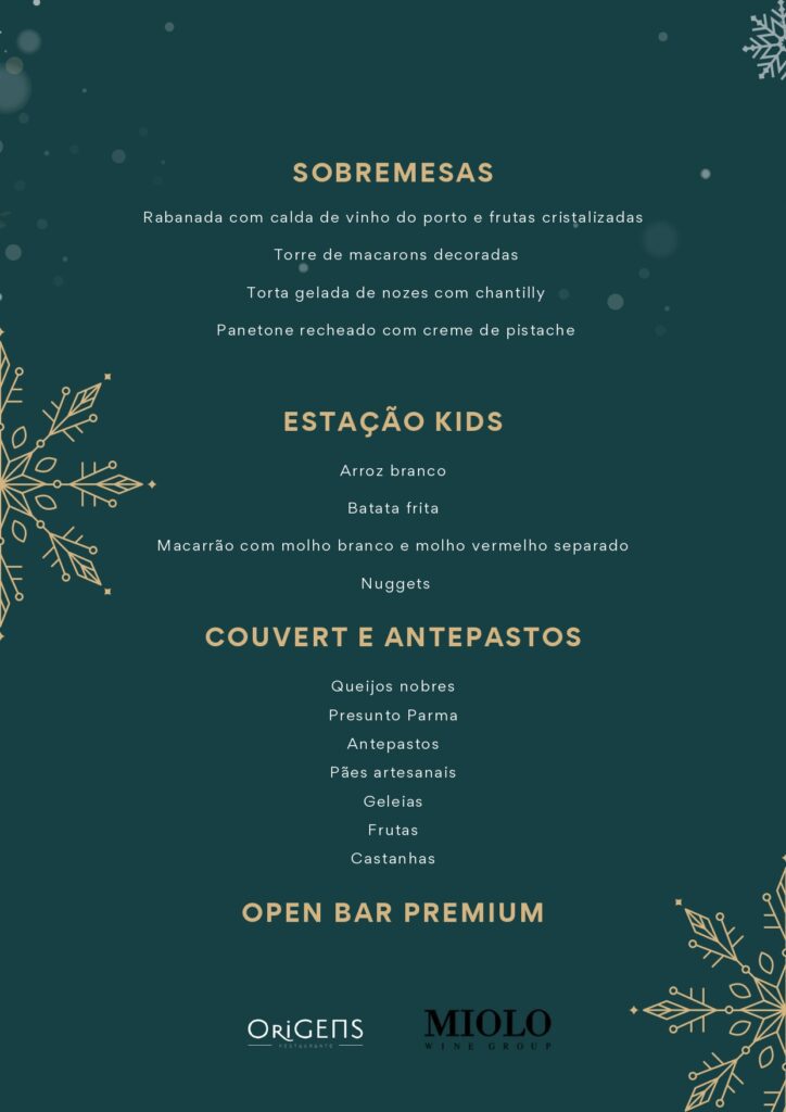 Restaurante Origens - Menu da Ceia de Natal 2025