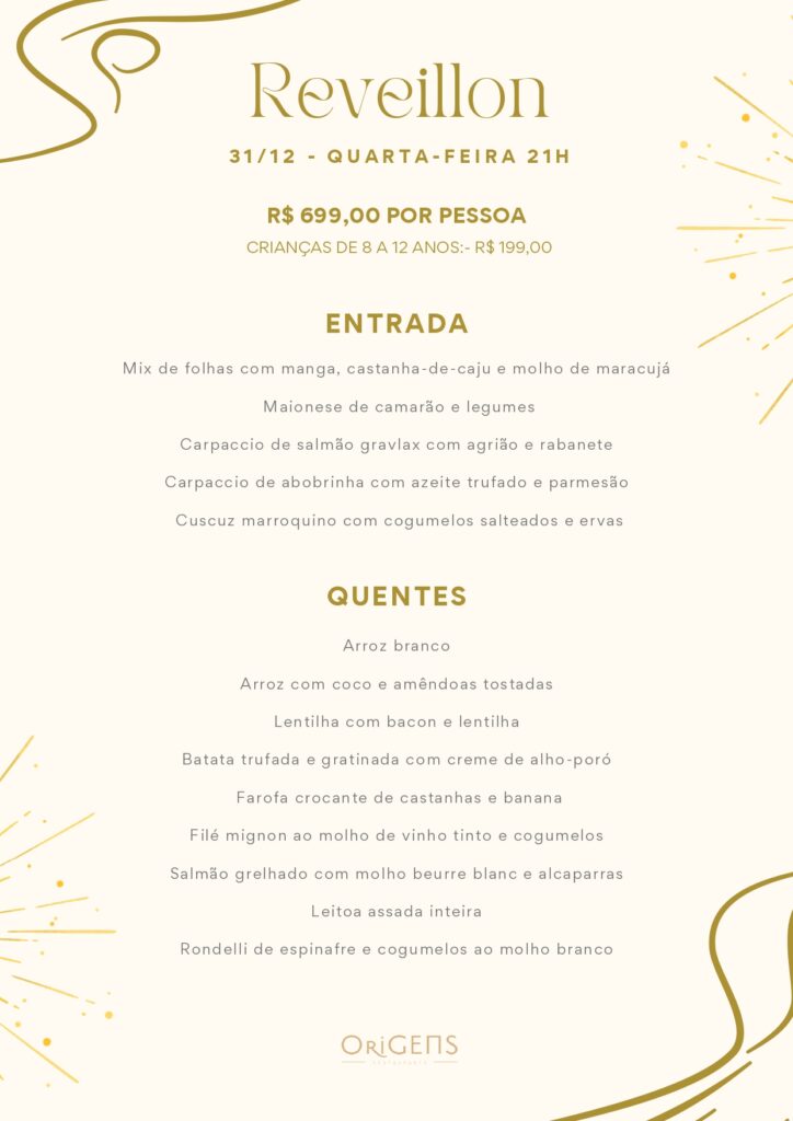 Restaurante Origens - Menu do Reveillon 2026