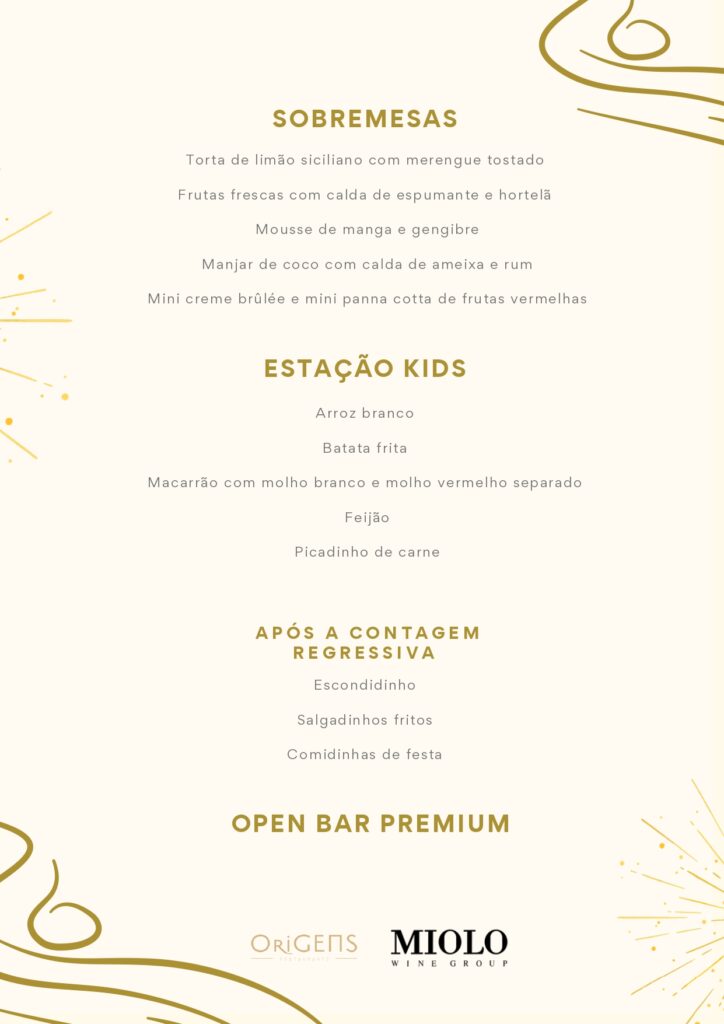 Restaurante Origens - Menu do Reveillon 2026
