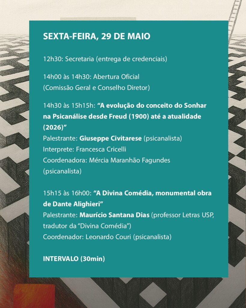 Programação da Bienal de Psicanálise e Cultura 2026 | Crédito: Divulgação
